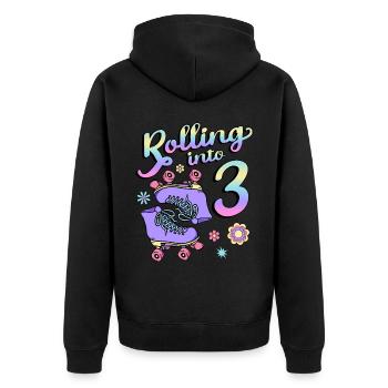 Rolling Into 3 Roller Skaters Floral 3rd Year - Unisex Premium Organic Zip Hoodie - black - Back - Nico (187cm)