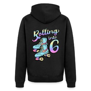 Rolling Into 6 Roller Skaters Skates 6th Anniversary - Unisex Premium Organic Zip Hoodie - black - Back - Nico (187cm)