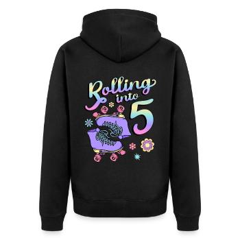 Rolling Into 5 Roller Skaters Floral 5th Year - Unisex Premium Organic Zip Hoodie - black - Back - Nico (187cm)