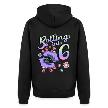 Rolling Into 6 Roller Skaters Floral 6th Year - Unisex Premium Bio Zip Hoodie - Schwarz - Hinten - Nico (187cm)
