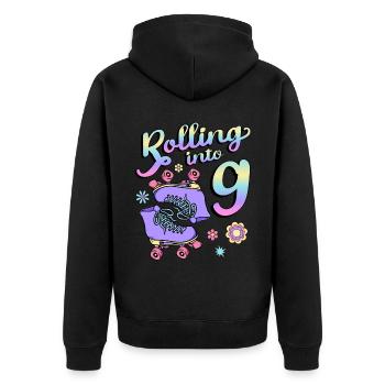 Rolling Into 9 Roller Skaters Floral 9th Year - Unisex Premium Bio Zip Hoodie - Schwarz - Hinten - Nico (187cm)