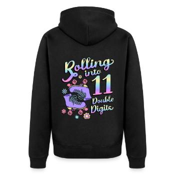 Rolling Into 11 Double Digits Floral Skaters 11. - Unisex Premium Bio Zip Hoodie - Schwarz - Hinten - Nico (187cm)