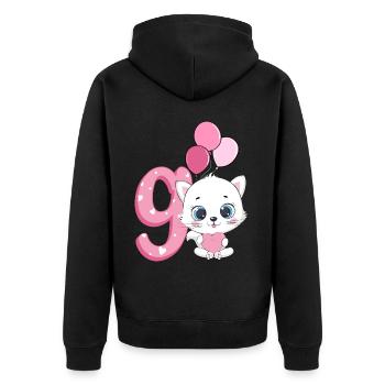 9th Birthday Kitten | Cat Birthday Shirt | - Unisex Premium Organic Zip Hoodie - black - Back - Nico (187cm)