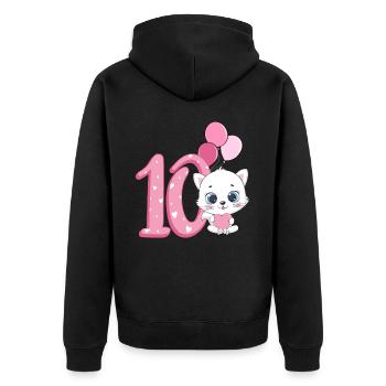 Chaton 10e anniversaire | Chemise d’anniversaire chat - Veste à capuche bio Premium Unisexe - noir - Dos - Nico (187cm)