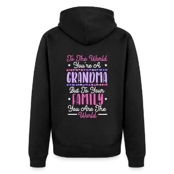 Du bist die weltbeste Oma aller Zeiten, Großmutter - Unisex Premium Bio Zip Hoodie - Schwarz - Hinten - Nico (187cm)