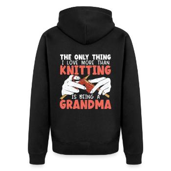 Ich liebe mehr als Stricken ist eine Oma zu sein - Unisex Premium Bio Zip Hoodie - Schwarz - Hinten - Nico (187cm)