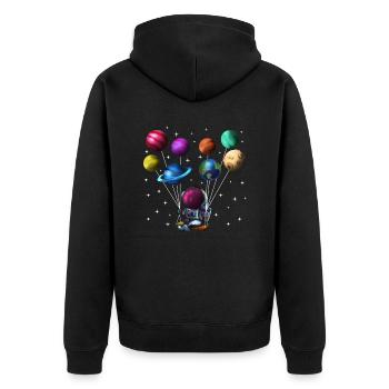 Solar system astronaut with planets as balloons - Unisex Premium Organic Zip Hoodie - black - Back - Nico (187cm)