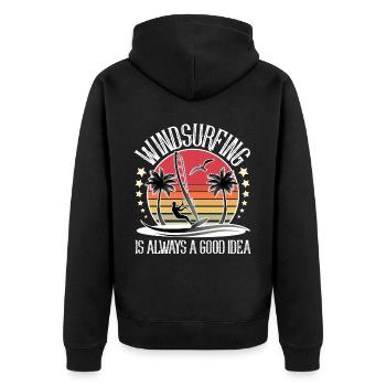 Windsurfen Windsurfer Windsurf - Unisex Premium Bio Zip Hoodie - Schwarz - Hinten - Nico (187cm)