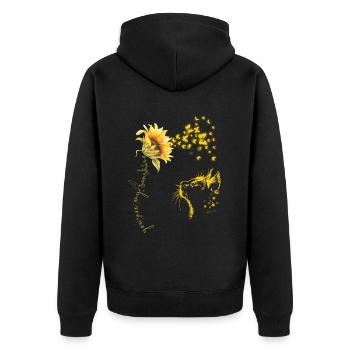 You are my Sunshine Sunflower ButterflyCat - Unisex Premium Organic Zip Hoodie - black - Back - Nico (187cm)