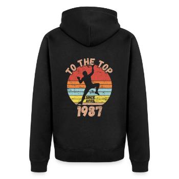 Geburtstag Klettern Bouldern seit April 1987 - Unisex Premium Bio Zip Hoodie - Schwarz - Hinten - Nico (187cm)