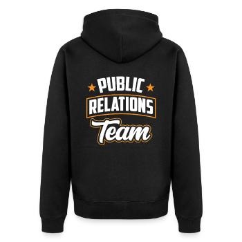 Team Öffentlichkeitsarbeit Public Relations Job PR - Unisex Premium Bio Zip Hoodie - Schwarz - Hinten - Nico (187cm)