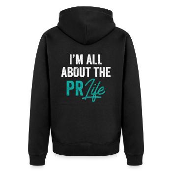Mir Geht Es Um Das PR Leben Public Relations Beruf - Unisex Premium Bio Zip Hoodie - Schwarz - Hinten - Nico (187cm)