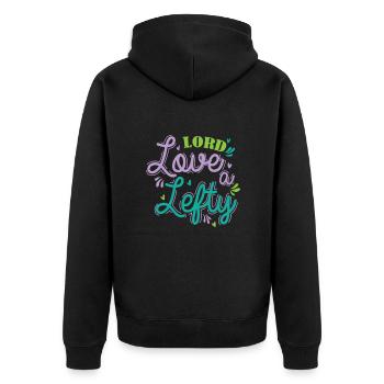 Lord Love a Lefty Linkshänder schreiben - Unisex Premium Bio Zip Hoodie - Schwarz - Hinten - Nico (187cm)