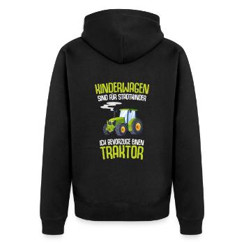 Ich bevorzuge einen Traktor - Unisex Premium Bio Zip Hoodie - Schwarz - Hinten - Nico (187cm)