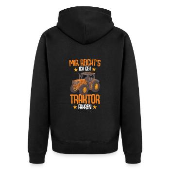 Mir reicht's Ich geh Traktor fahren - Unisex Premium Bio Zip Hoodie - Schwarz - Hinten - Nico (187cm)