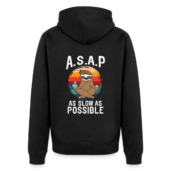 A.S.A.P As Slow As Possbile Sloth Yoga - Unisex Premium Organic Zip Hoodie - black - Back - Nico (187cm)