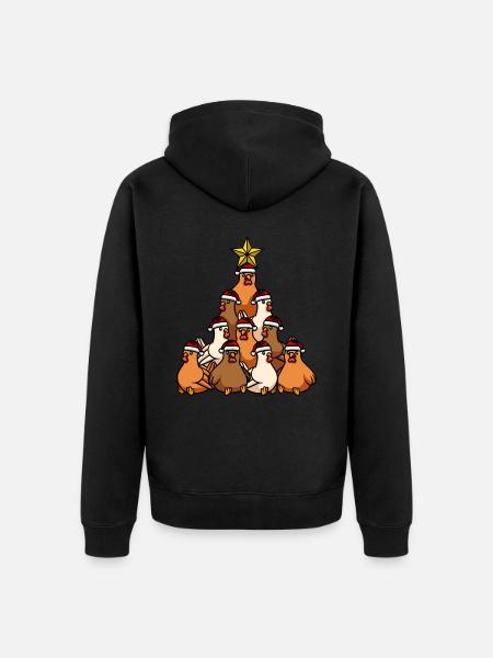 Kippen Kerstboom - Uniseks Premium bio ziphoodie - zwart