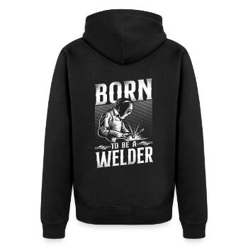Welder Welding Vintage Born To Be - Unisex Premium Organic Zip Hoodie - black - Back - Nico (187cm)