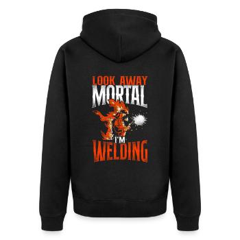 Welder Welding Vintage Look Away - Unisex Premium Bio Zip Hoodie - Schwarz - Hinten - Nico (187cm)