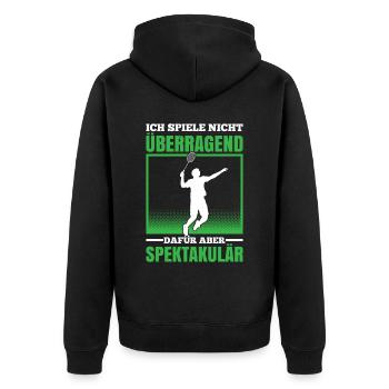 Ich Spiele Nicht Überragend Dafür Aber Spektakulär - Unisex Premium Bio Zip Hoodie - Schwarz - Hinten - Nico (187cm)