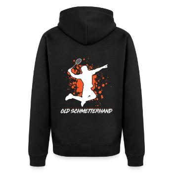 Old Schmetterhand Badminton Geschenk - Unisex Premium Bio Zip Hoodie - Schwarz - Hinten - Nico (187cm)