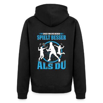 Einer Von Uns Beiden Spielt Besser Als Du - Unisex Premium Bio Zip Hoodie - Schwarz - Hinten - Nico (187cm)