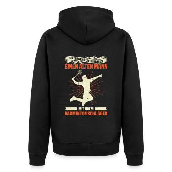 Unterschätze Niemals Einen Alten Mann Mit Einem Ba - Unisex Premium Bio Zip Hoodie - Schwarz - Hinten - Nico (187cm)