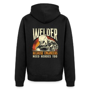 Welder Welding Vintage Retro - Unisex Premium Bio Zip Hoodie - Schwarz - Hinten - Nico (187cm)