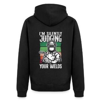 Welder Welding Vintage Retro I'm - Unisex Premium Bio Zip Hoodie - Schwarz - Hinten - Nico (187cm)