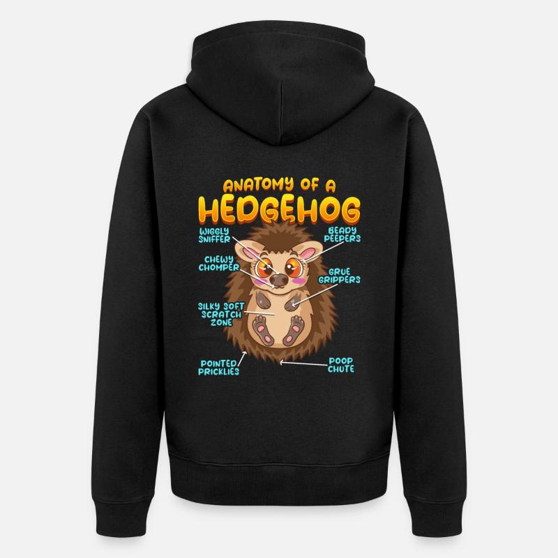 Anatomie eines lustigen Igels - Unisex Premium Bio Zip Hoodie - Schwarz