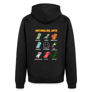 Kunstgeschichte mit Dinosauriern - Unisex Premium Bio Zip Hoodie - Schwarz - Hinten - Nico (187cm)
