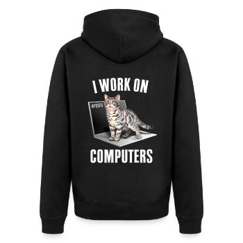 Arbeiten mit Computern und Katzen Englisch - Unisex Premium Bio Zip Hoodie - Schwarz - Hinten - Nico (187cm)