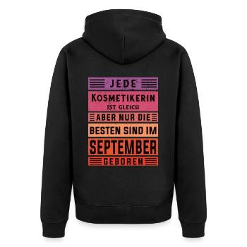 Maskenbildner Geburtstag September geboren - Unisex Premium Bio Zip Hoodie - Schwarz - Hinten - Nico (187cm)