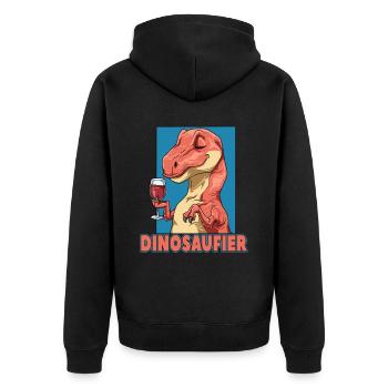Dinosaufier Dinosaurier mit Wein - Unisex Premium Bio Zip Hoodie - Schwarz - Hinten - Nico (187cm)