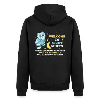 Bienvenue à Night Shifts Owl Gift - Veste à capuche bio Premium Unisexe - noir - Dos - Nico (187cm)