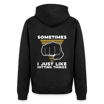 Muay Thai Sometimes I Just Like Hitting Fighter - Unisex Premium Bio Zip Hoodie - Schwarz - Hinten - Nico (187cm)
