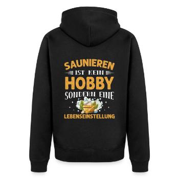 Saunieren Ist Kein Hobby Sondern Lebenseinstellung - Unisex Premium Bio Zip Hoodie - Schwarz - Hinten - Nico (187cm)