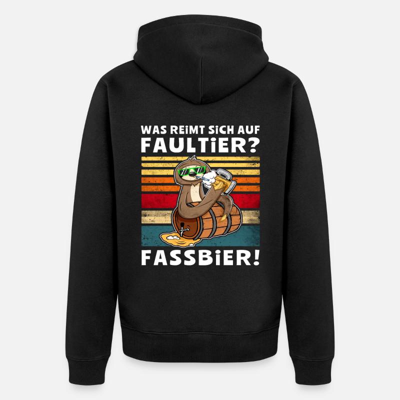 Bier Faultier Trinksprüche - Unisex Premium Bio Zip Hoodie - Schwarz