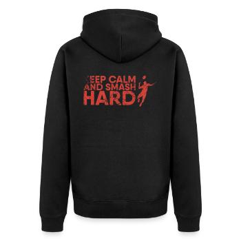 Stay Calm And Smash Hard For - Unisex Premium Organic Zip Hoodie - black - Back - Nico (187cm)