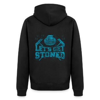 Coole Curling Plakette Lets get stoned für Curler - Unisex Premium Bio Zip Hoodie - Schwarz - Hinten - Nico (187cm)
