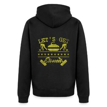 Coole Curling Plakette Lets get stoned für Curler - Unisex Premium Bio Zip Hoodie - Schwarz - Hinten - Nico (187cm)