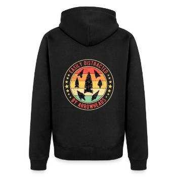 Arrowhead Hunter Easily Distracted By Arrowheads - Unisex Premium Bio Zip Hoodie - Schwarz - Hinten - Nico (187cm)