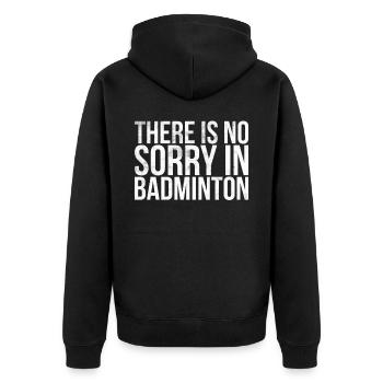 Beim Badminton Gibt Es Kein Mitleid Mit Badminton - Unisex Premium Bio Zip Hoodie - Schwarz - Hinten - Nico (187cm)