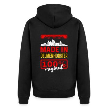 Delmenhorst Delmenhorster Geschenk - Unisex Premium Bio Zip Hoodie - Schwarz - Hinten - Nico (187cm)