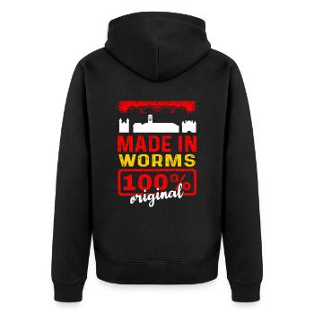 Worms Wormser Geschenk - Unisex Premium Bio Zip Hoodie - Schwarz - Hinten - Nico (187cm)