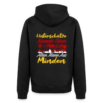 Unterschätze Niemals Einen Alten Mann Aus Minden - Unisex Premium Bio Zip Hoodie - Schwarz - Hinten - Nico (187cm)