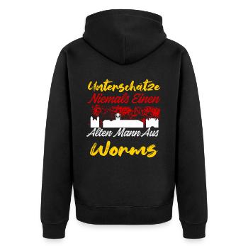 Unterschätze Niemals Einen Alten Mann Aus Worms - Unisex Premium Bio Zip Hoodie - Schwarz - Hinten - Nico (187cm)