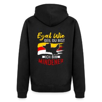 Egal Wie Geil Du Bist Ich Bin Mindener - Unisex Premium Bio Zip Hoodie - Schwarz - Hinten - Nico (187cm)