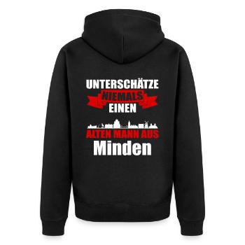 Unterschätze Niemals Einen Alten Mann Aus Minden - Unisex Premium Bio Zip Hoodie - Schwarz - Hinten - Nico (187cm)