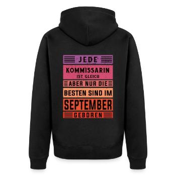 Polizist Geburtstag September geboren Kommissarin - Unisex Premium Bio Zip Hoodie - Schwarz - Hinten - Nico (187cm)